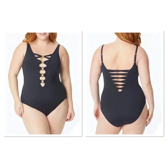 BLEU BY ROD BEATTIE RING ME UP ONE PIECE PLUNGE SIZE 20W - Picture 1 of 9